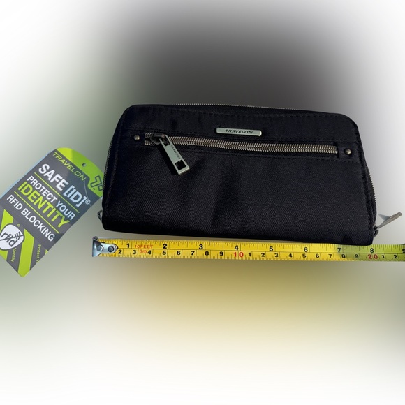 🆕 Travelon RFID Black Gold Hardware Zipper Clutch Accordion Wallet Wristlet - Picture 5 of 8